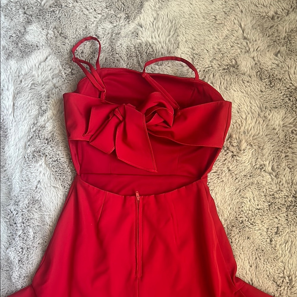 Red Ruffled Spaghetti Strap Mini Sundress - Picture 4 of 7
